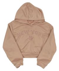 Staroružová crop mikina s nápisom a kapucňou