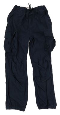 Tmavomodré plátěné cardgo cuff kalhoty Tu