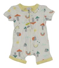 Nové - Bielo-žltý kraťasový overal s houbičkami Baby berry