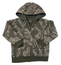 Khaki prepínaci mikina s bagrami a kapucňou Primark