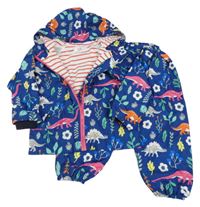 2set - Tmavomodrá šusťáková podzimní bunda s dinosaury a kapucí + kalhoty 