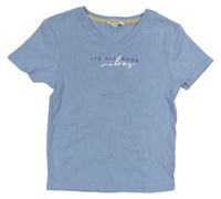 Svetlomodré rebrované crop tričko s nápismi George