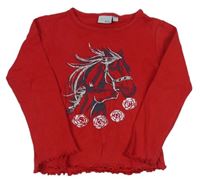 Červené tričko s koníkem a růžemi blue seven