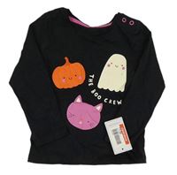 Černé triko s dýní a duchem a kočičkou Mothercare