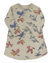 Svetlobéžové melírované teplákové šaty s vtáčky H&M