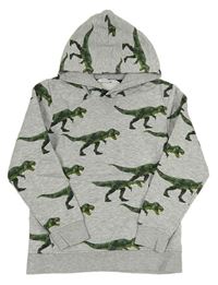 Šedá melírovaná mikina s dinosaury a kapsou a kapucí H&M