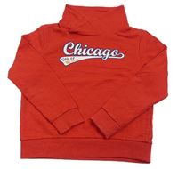 Červená melírovaná mikina s nápisom a komínovým golierom