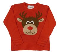 Červený pletený vianočný sveter so sobom