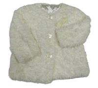 Smotanový kožušinový podšitý kabát s mašlou early days