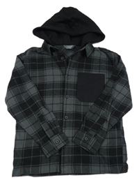 Tmavošedo-čierna kockovaná košeľa s kapucňou PRIMARK