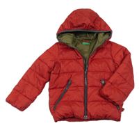 Červená prošívaná šusťáková zimní bunda s kapucí Benetton