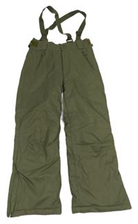 Khaki šusťákové zimní oteplovačky s odepínacími kšandami 