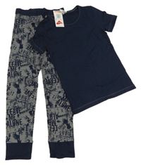 Nové - tmavomodro-šedé pyžamo s nápisy POCOPIANO