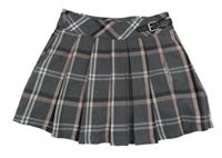 Sivo-čierno-svetloružová -biela kockovaná skladaná sukňa s přezkou C&A