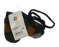 Nové - tmavomodro-medovo-tmavokhaki melírované pletené rukavice se šňůrkou Topomini