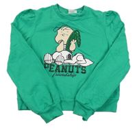 Zelená crop mikina s potiskem - Snoopy a Linus van Pelt a flitry a kamínky