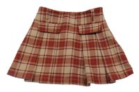 Světlehnědo-vínovo-červená kockovaná sukňa C&A