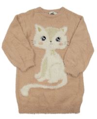 Pudrové chlupaté svetrové šaty s kočičkou s flitry C&A