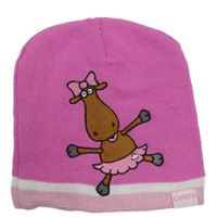 Růžovo-bílo-světlerůžová pletená čepice se zvířátkem CANADA