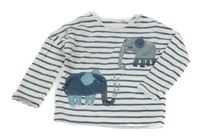 Bílo-tmavomodré pruhované triko se sloníky Next
