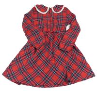 Červeno-tmavomodro/zeleno-bílé kostkovano/kárované šaty s límečkem s madeirou C&A