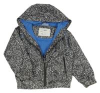 Tmavošedá šusťáková jarní bunda s příšerkami a kapucí 