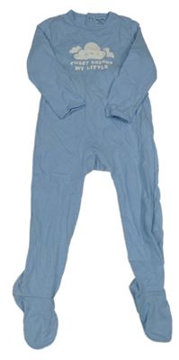 Modrý overal s obláčky a nápisy KIABI