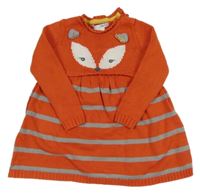 Tmavooranžovo-šedé pruhované pletené šaty s liškou Nula Bug