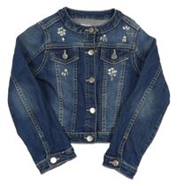 Modrá tepláková riflová crop bunda s korálky/kamínky OVS