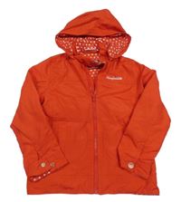 Červená šušťáková jarná bunda s nápisom a motýlkom a odopínacíá kapucňou dopodopo