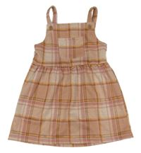 Starorůžovo-pudrovo-hnedo-horčicové kockované úpletové šaty s vreckom PRIMARK