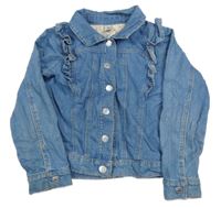 Modrá riflová bunda s volánky a límečkem Tu