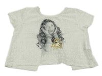 Biele vzorované čipkové průsvitné crop tričko s dívkou - Soy Luna C&A