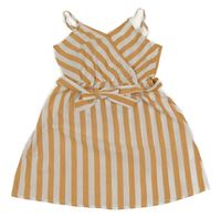 Karamelovo-biele pruhované letné šaty s opaskom SHEIN