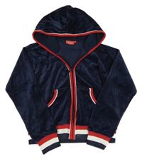 Tmavomodrá zamatová prepínaci mikina s pruhmi a kapucňou Campus