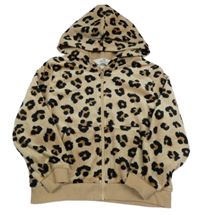 Světlehnědo-čierno-hnedá vzorovaná plyšová prepínaci oversize mikina s kapucňou H&M