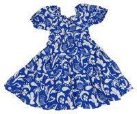 Cobaltově modro-bílé vzorované šaty s lístečky a srdíčky Matalan