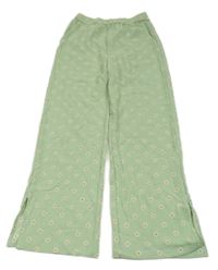 Svetlozelené kvetované straight PULL ON nohavice H&M