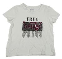 Bílé tričko s nápisy a překlápěcími flitry a pírky Pepperts!