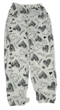 Biele cuff ľahké nohavice so srdiečkami a nápismi