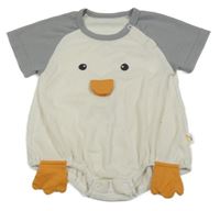 Smetanovo-sivý rebrovaný kraťasový overal s tučňáčkem