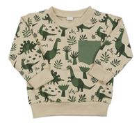 Pudrová mikina s dinosaurami a listami a vreckom