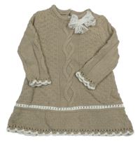 Šedobéžové vzorované svetrové šaty s mašlou MAX STUDIO