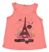 Neónově korálový top s Eiffelovou věží a flitrami