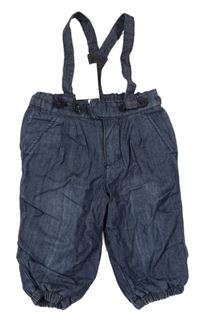 Nové - tmavomodré chino cuff riflové podšité kalhoty s kšandami H&M