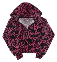 Čierna plyšová prepínaci crop mikina s logy a kapucňou Barbie