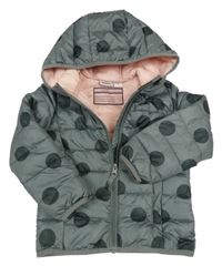 Khaki puntíkatá prošívaná šusťáková pod/zimní bunda s kapucí Lily & Dan