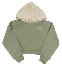 Zelenošedo-béžová crop mikina s nápisom a kapucňou zn. River Island
