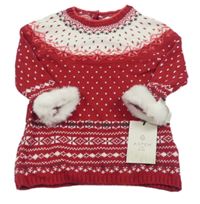 Nové - Červeno-bílé vzorované svetrové šaty Aspen Kids
