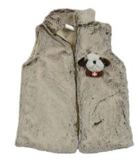 Hnedo-béžová kožušinová zateplená vesta s bernardýnem